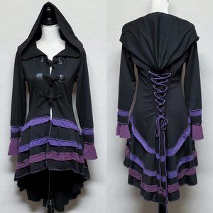 Vintage Black & Purple Elven Faery Hooded High Low Knit Jacket